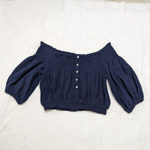 We The Free Women's Size Medium Cropped 3/4 Sleeve Boat Neck Peasant Top